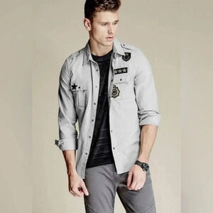 Guess Layne Twill Military Patch Button Up  Shirt Size Large